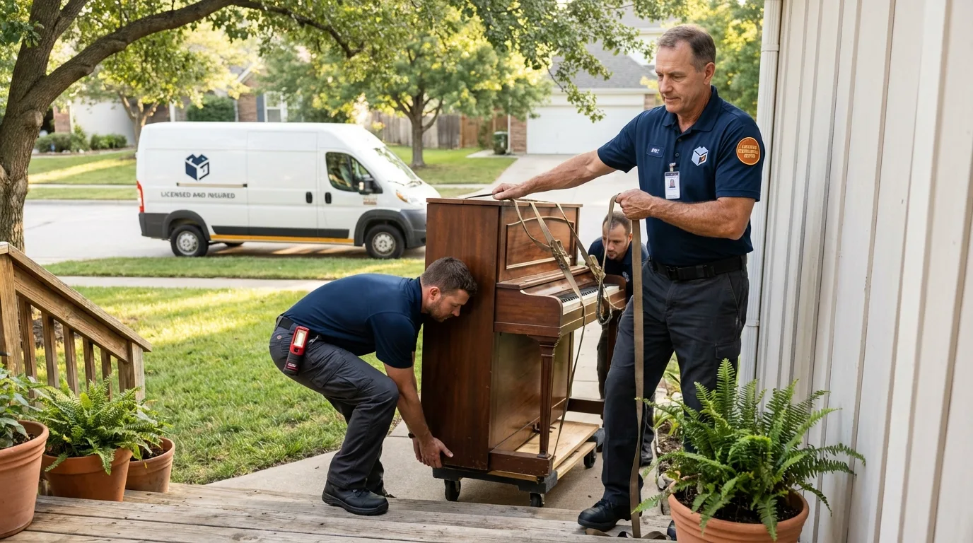 Licensed piano movers securing grand piano in Beckley, WV