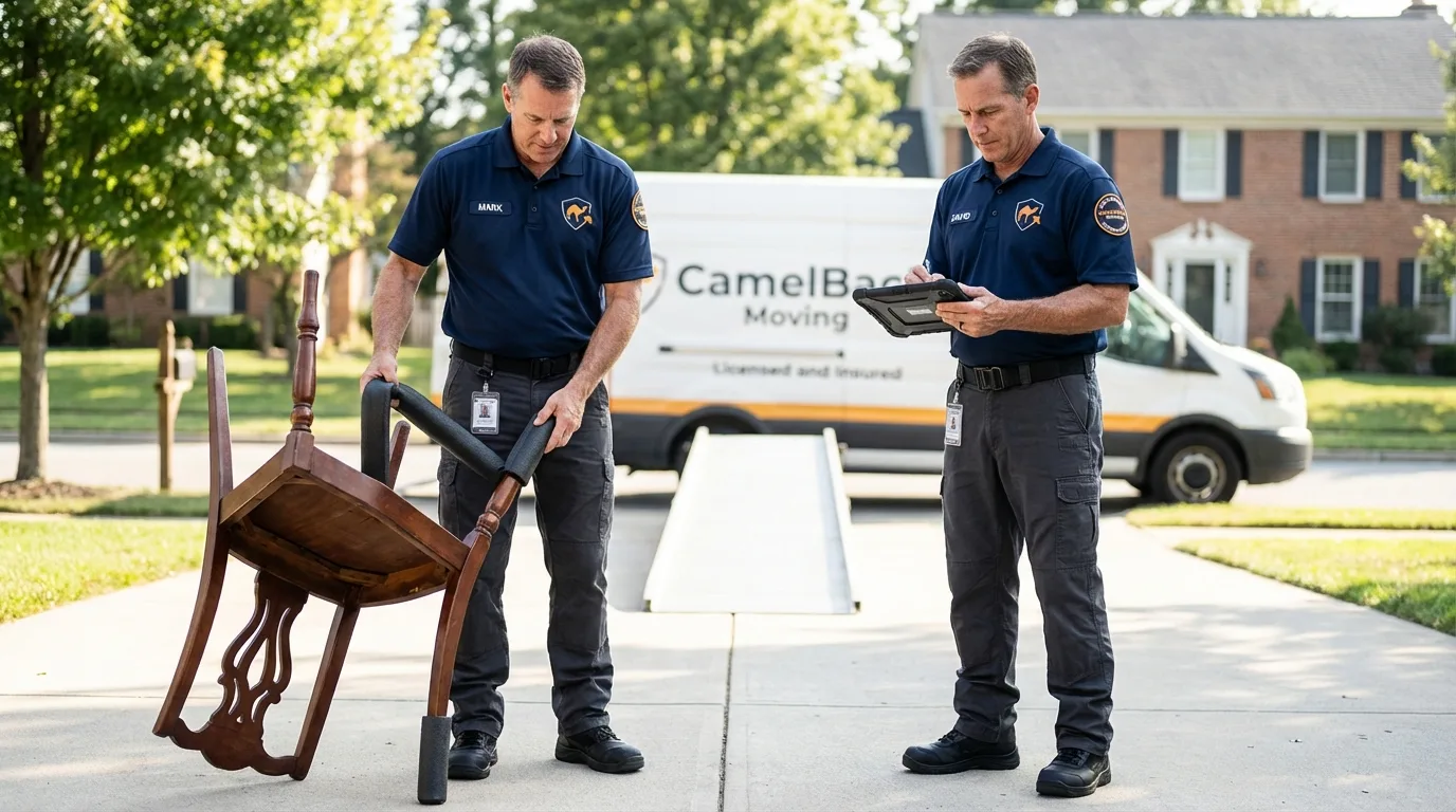 Movers inspecting furniture for damage prevention before loading in Beckley, WV